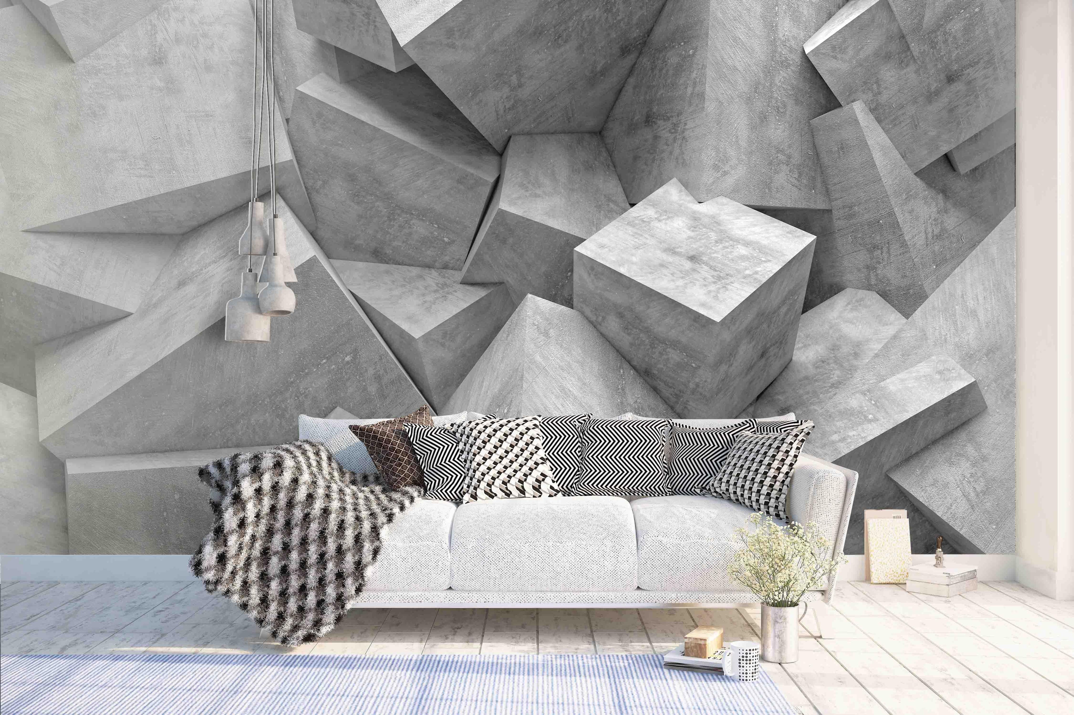 3D grey square stone accumulation wall mural wallpaper 56- Jess Art Decoration