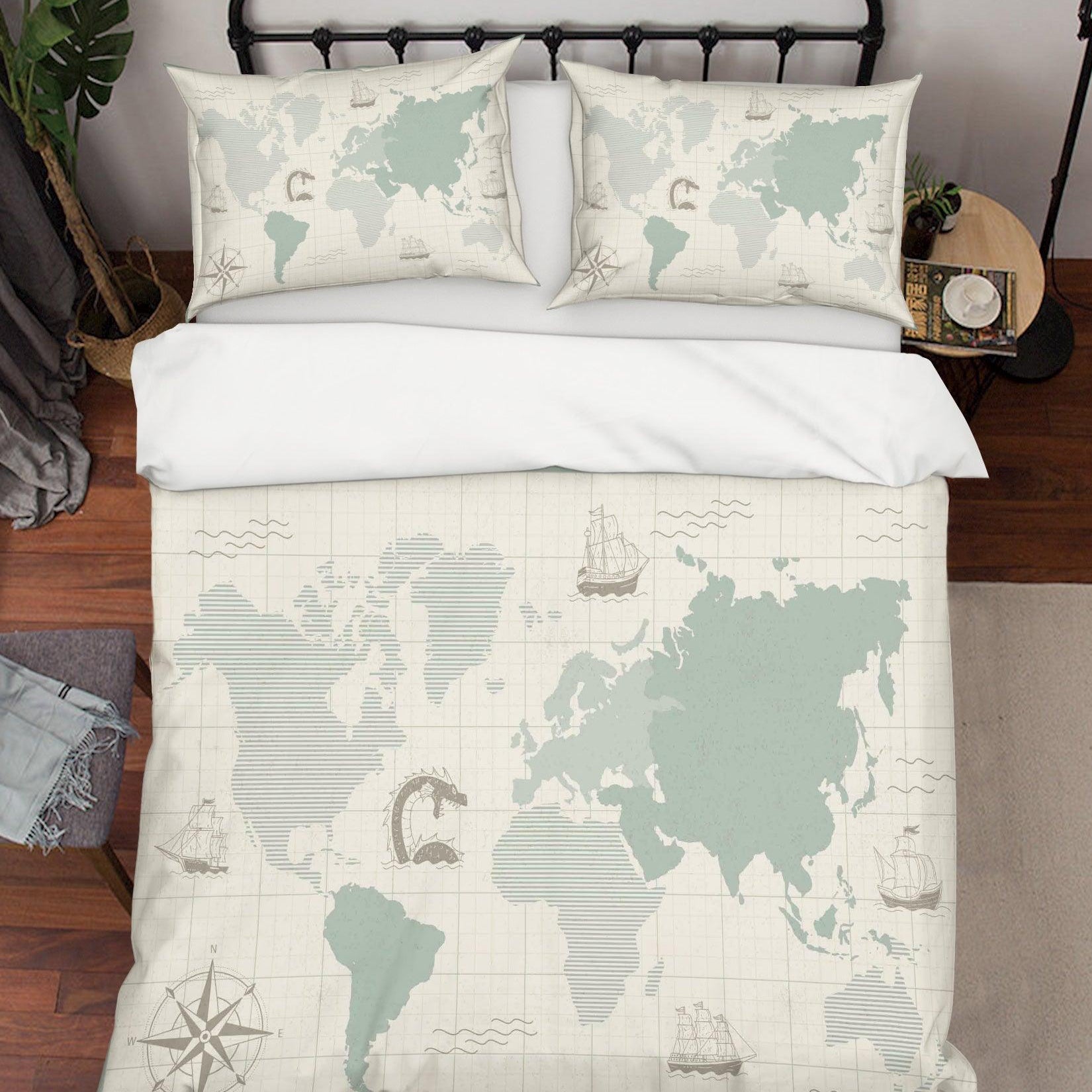 3D Green World Map Quilt Cover Set Bedding Set Pillowcases 237- Jess Art Decoration