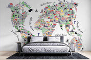 3D World Map Aninmal Wall Mural Wallpaper WJ 5249- Jess Art Decoration
