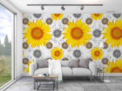 3D Hand Drawn Sunflower Floral Wall Mural Wallpaper LQH 224- Jess Art Decoration