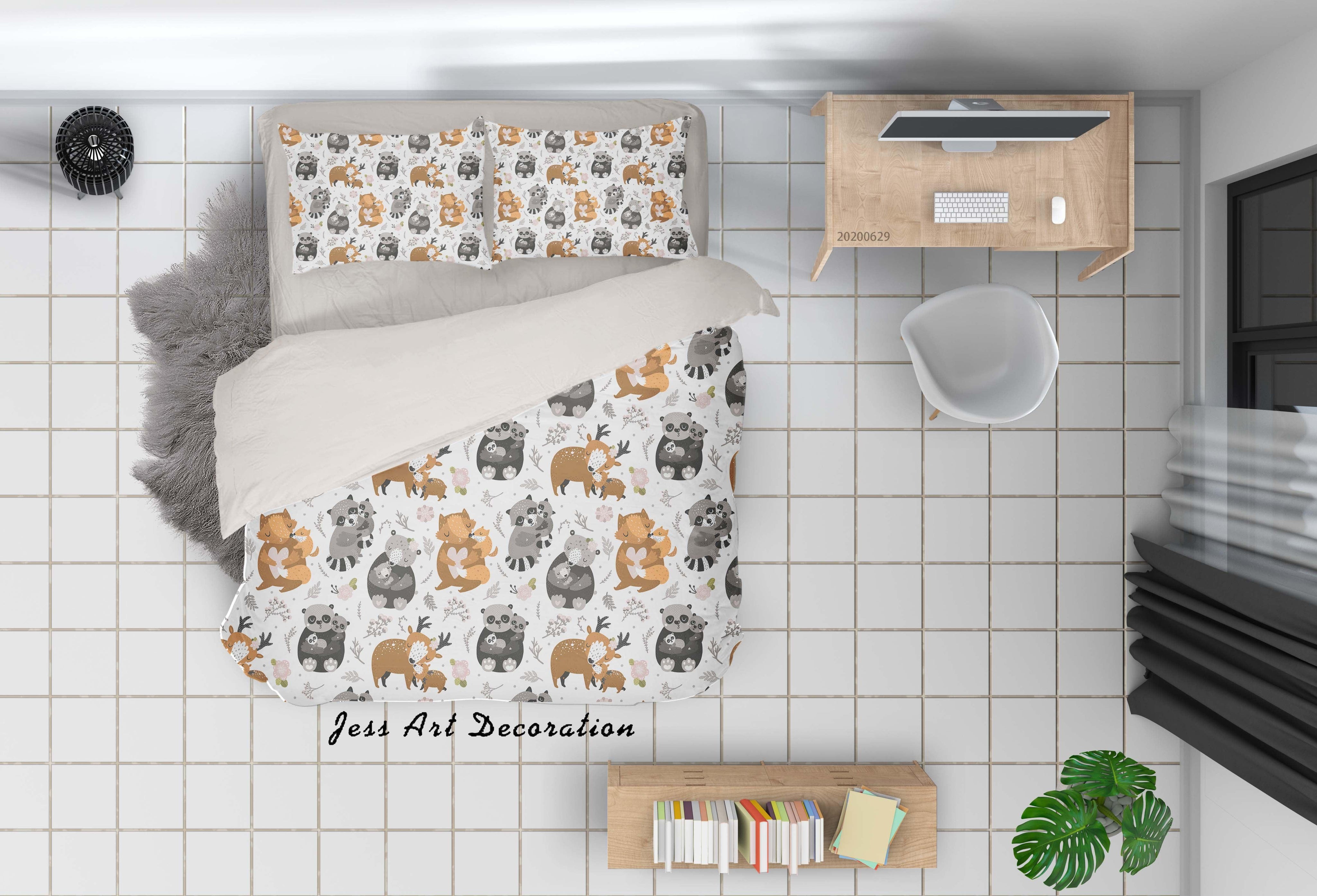 3D White Cartoon Animal Fox Bear Elk Tanuki Floral Quilt Cover Set Bedding Set Duvet Cover Pillowcases SF04- Jess Art Decoration