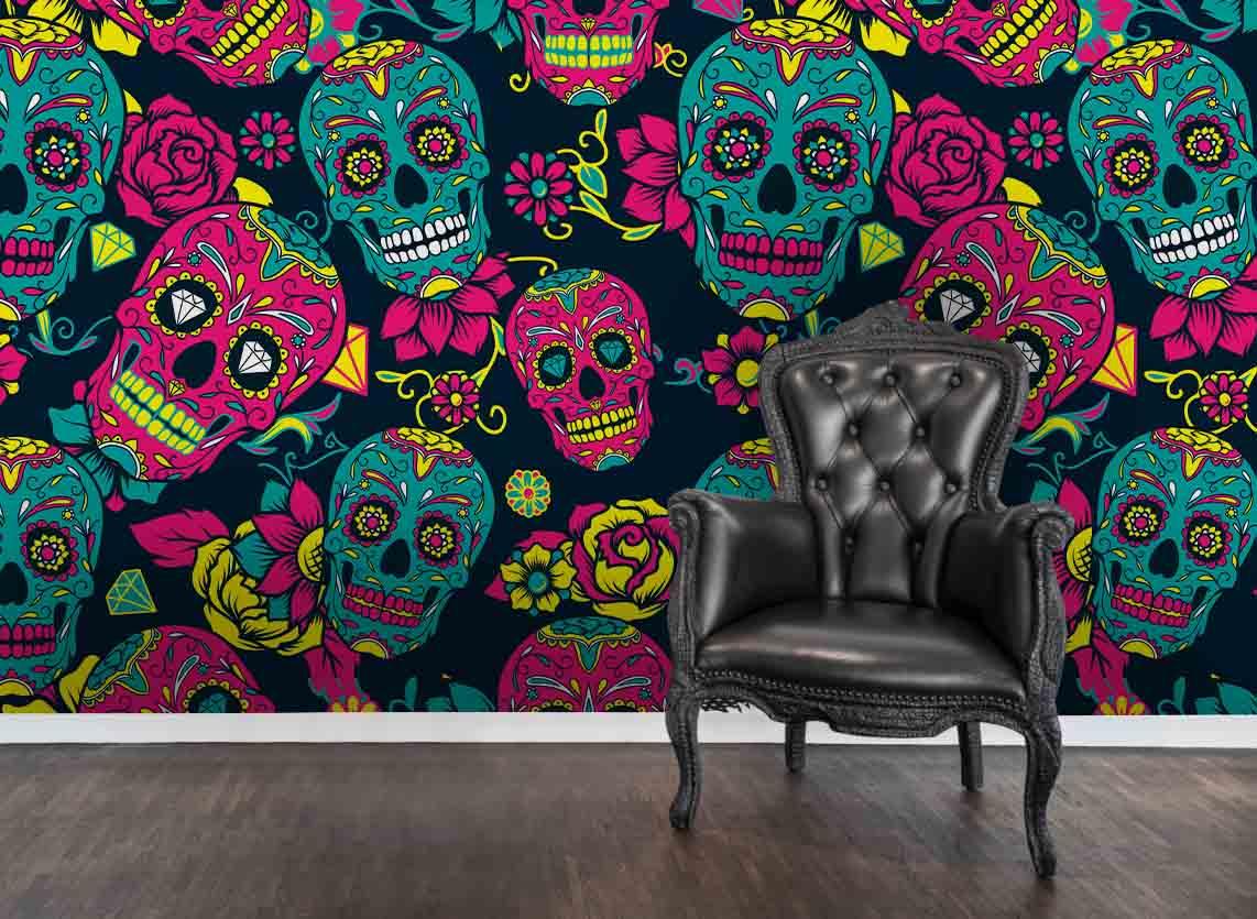 3D Skull Floral Wall Mural Wallpaper 154- Jess Art Decoration
