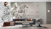 3D Stereo White Horse Brick Wall Mural WallpaperSWW5136- Jess Art Decoration