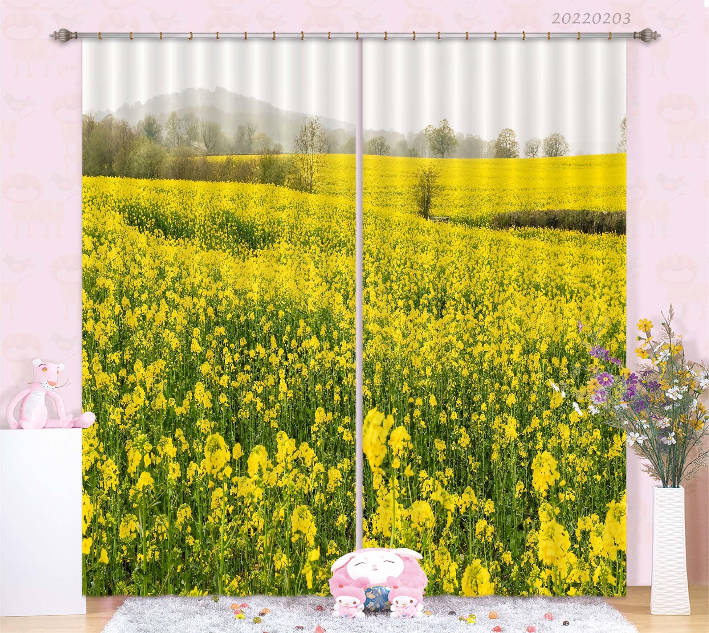 3D Yellow Canola Flower Field Curtains and Drapes GD 1140- Jess Art Decoration