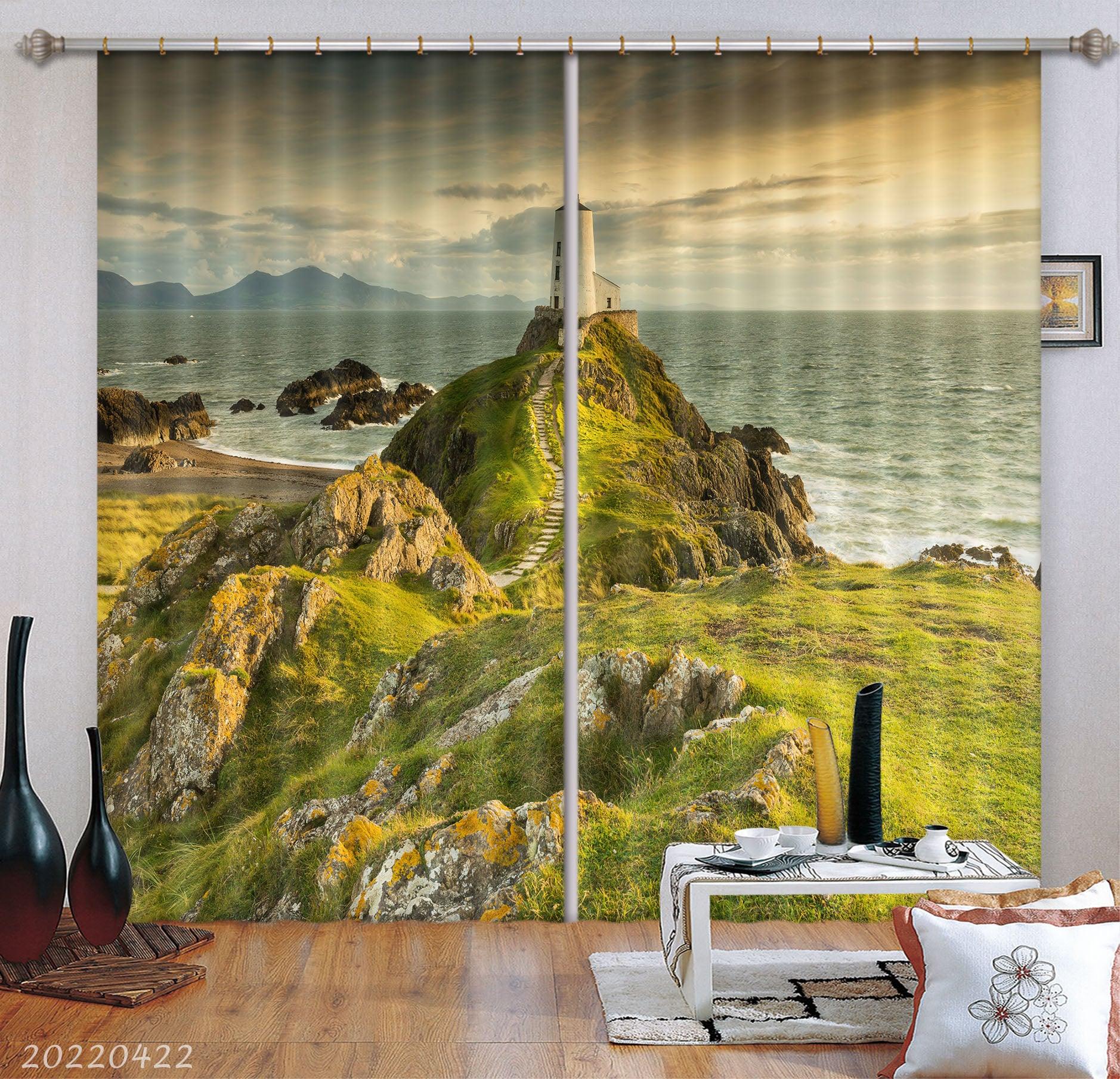 3D Landscape Mountain Lighthouse Ocean Island Curtains and Drapes GD 4247- Jess Art Decoration