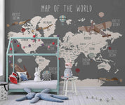 3D World Map Retro Airplane Hot Air Balloon Wall Mural Wallpaper GD 2669- Jess Art Decoration