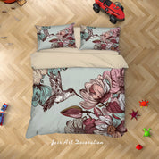 3D Hummingbird Floral Quilt Cover Set Bedding Set Duvet Cover Pillowcases SF9- Jess Art Decoration