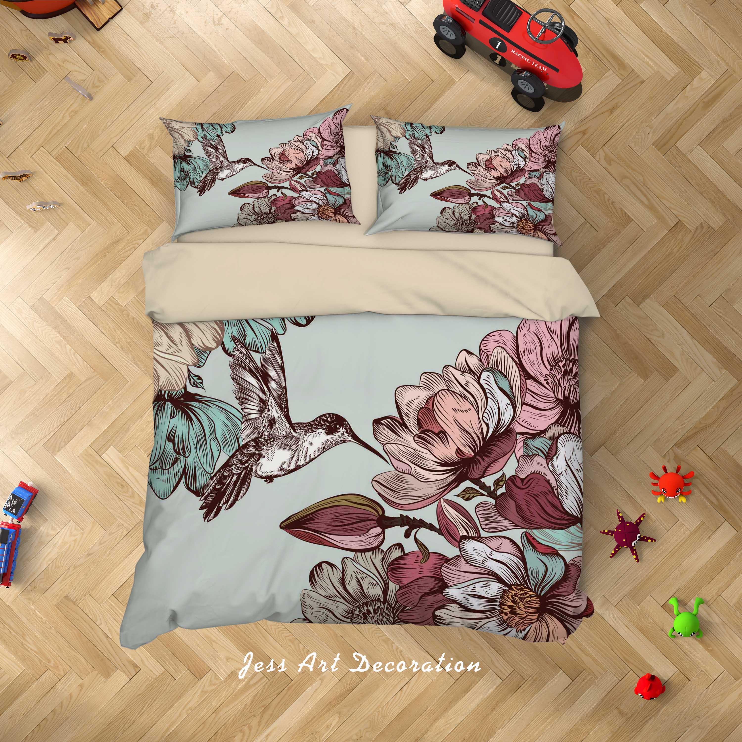 3D Hummingbird Floral Quilt Cover Set Bedding Set Duvet Cover Pillowcases SF9- Jess Art Decoration