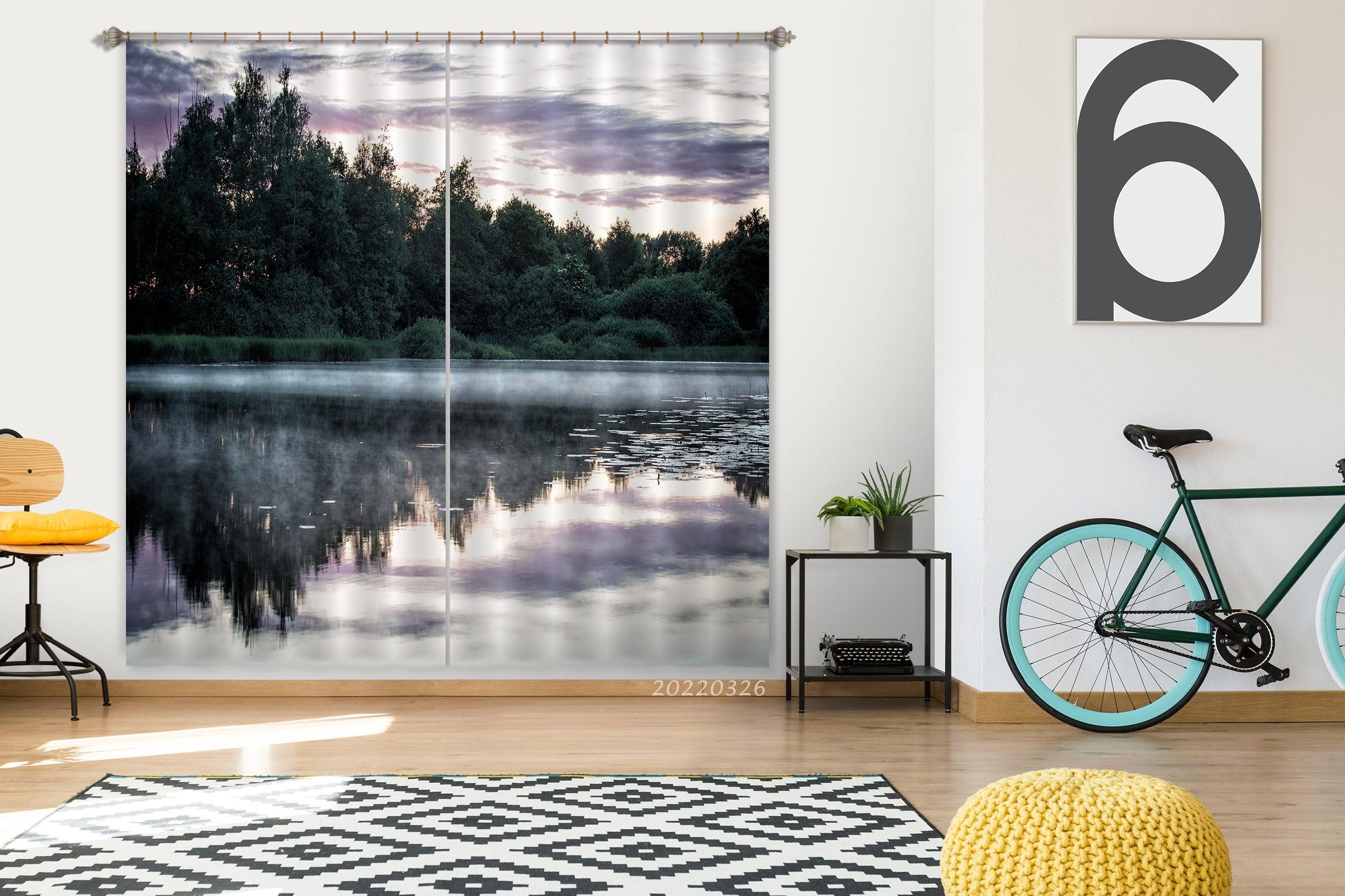 3D Landscape Pond Lotus Leaf Woods Curtains and Drapes GD 2972- Jess Art Decoration