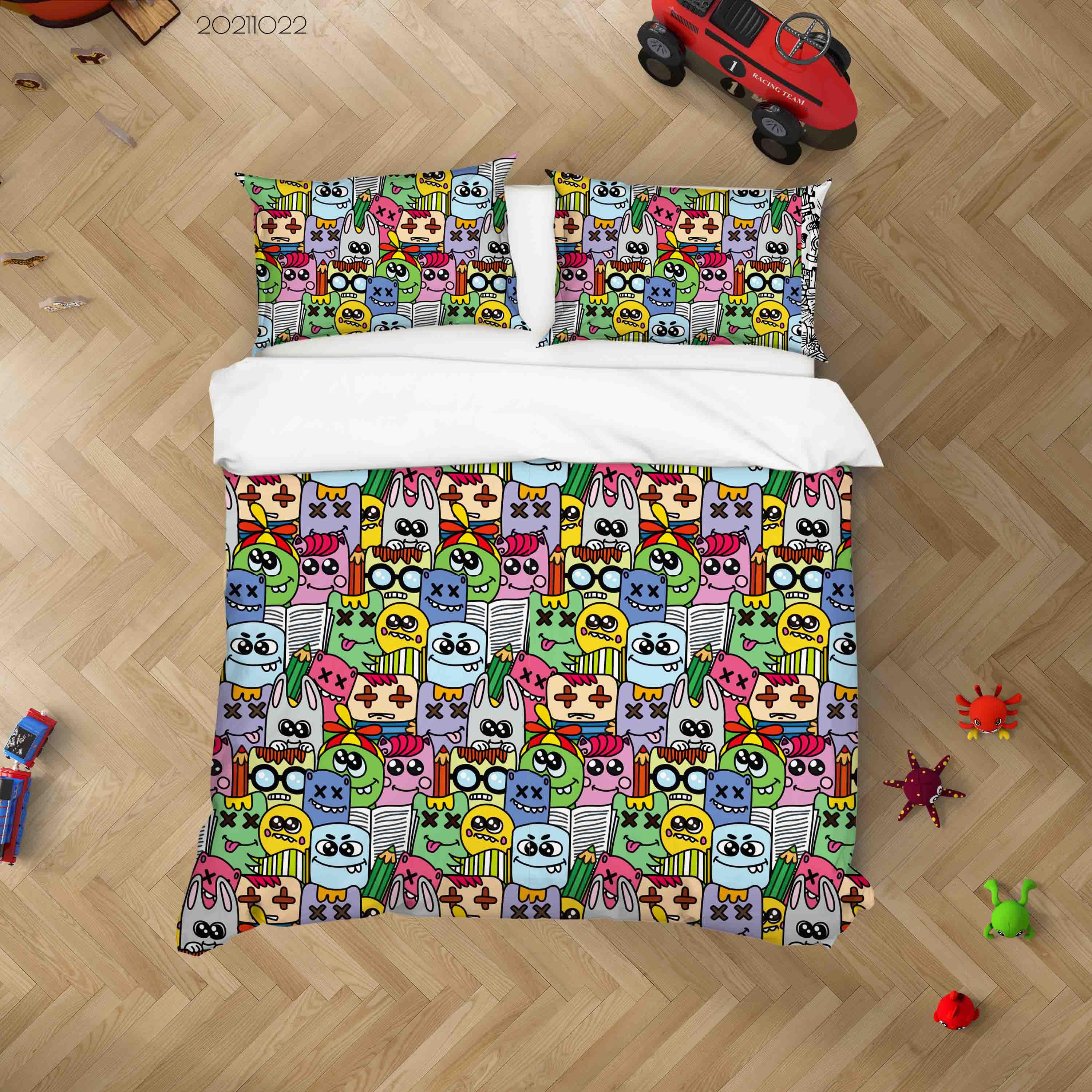 3D Abstract Color Monster Graffiti Quilt Cover Set Bedding Set Duvet Cover Pillowcases 10- Jess Art Decoration