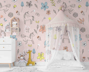 3D Pink Unicorn Floral Kids Wall Mural Wallpaper LQH 51- Jess Art Decoration