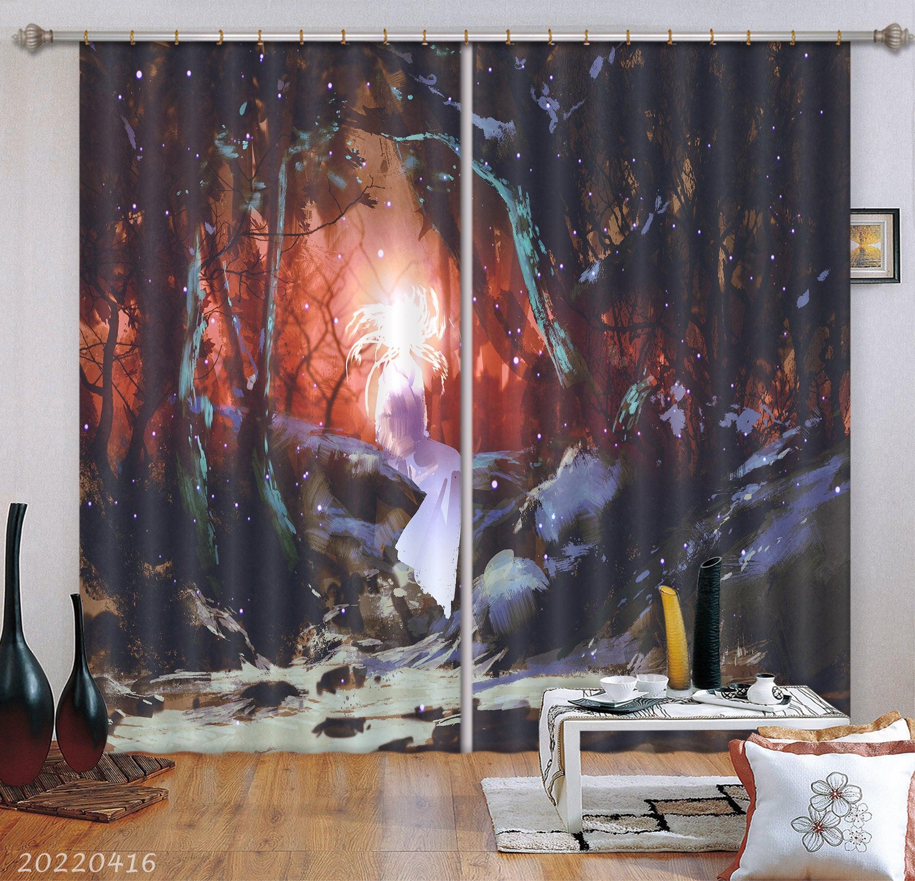 3D Magic Forest Woman Dark Forest Illustration Painting Curtains and Drapes GD 4614- Jess Art Decoration