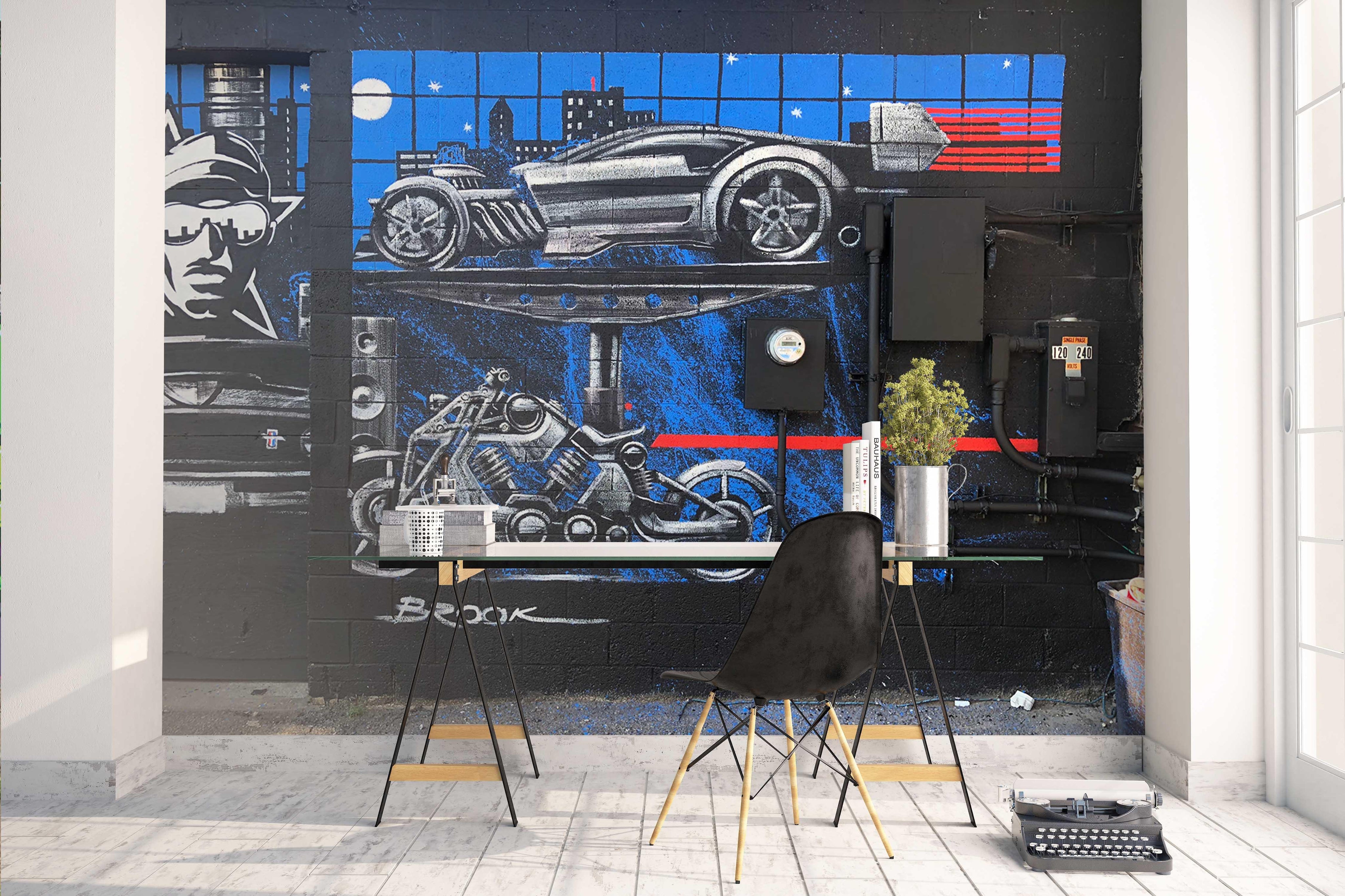 3D Blue Garage Wall Mural Wallpaper B12- Jess Art Decoration
