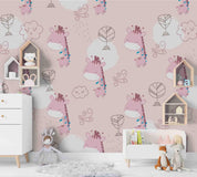 3D Cartoon Pink Giraffe Wall Mural Wallpaper A197 LQH- Jess Art Decoration