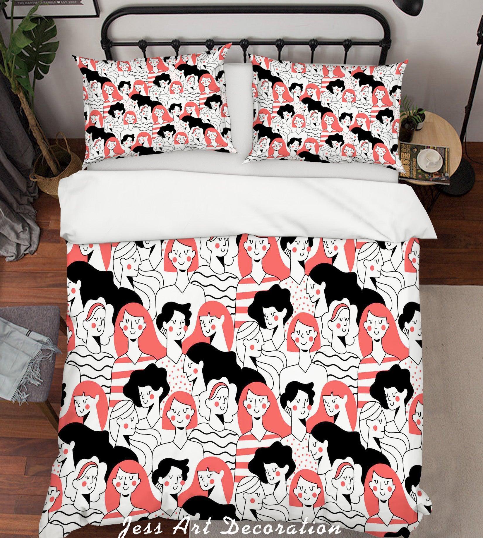 3D Cartoon Woman Beauty Crowd Quilt Cover Set Bedding Set Pillowcases 87- Jess Art Decoration