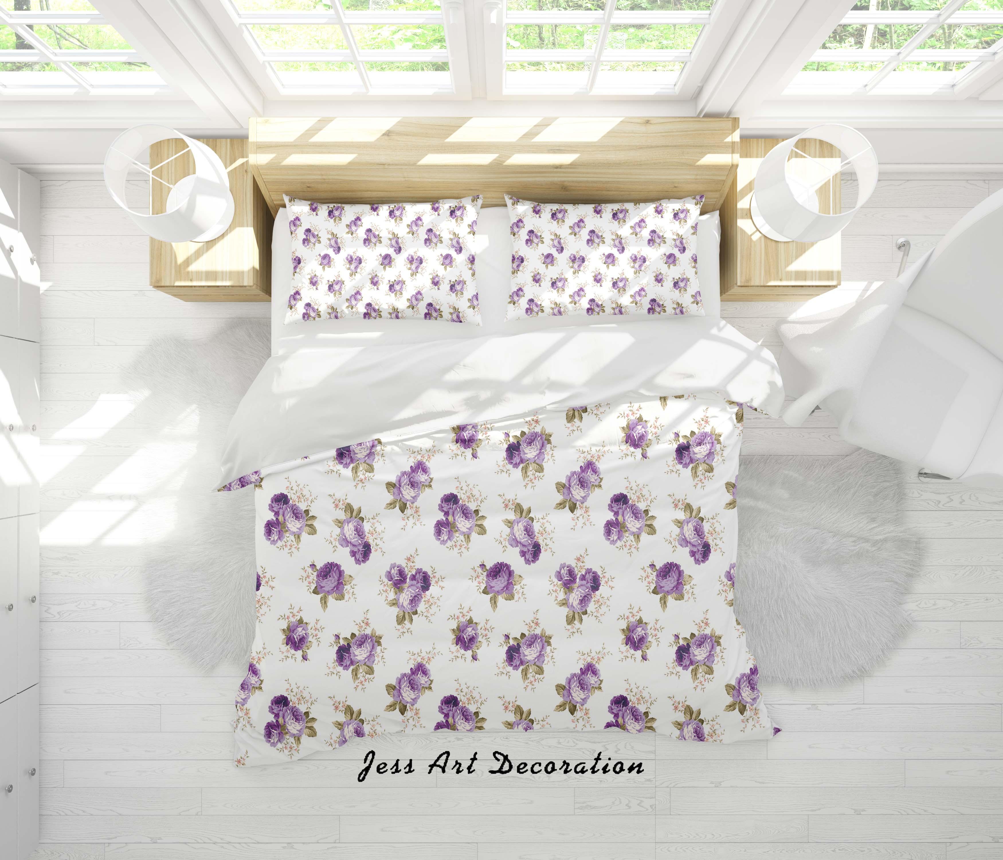 3D White Purple Floral Quilt Cover Set Bedding Set Duvet Cover Pillowcases SF140- Jess Art Decoration