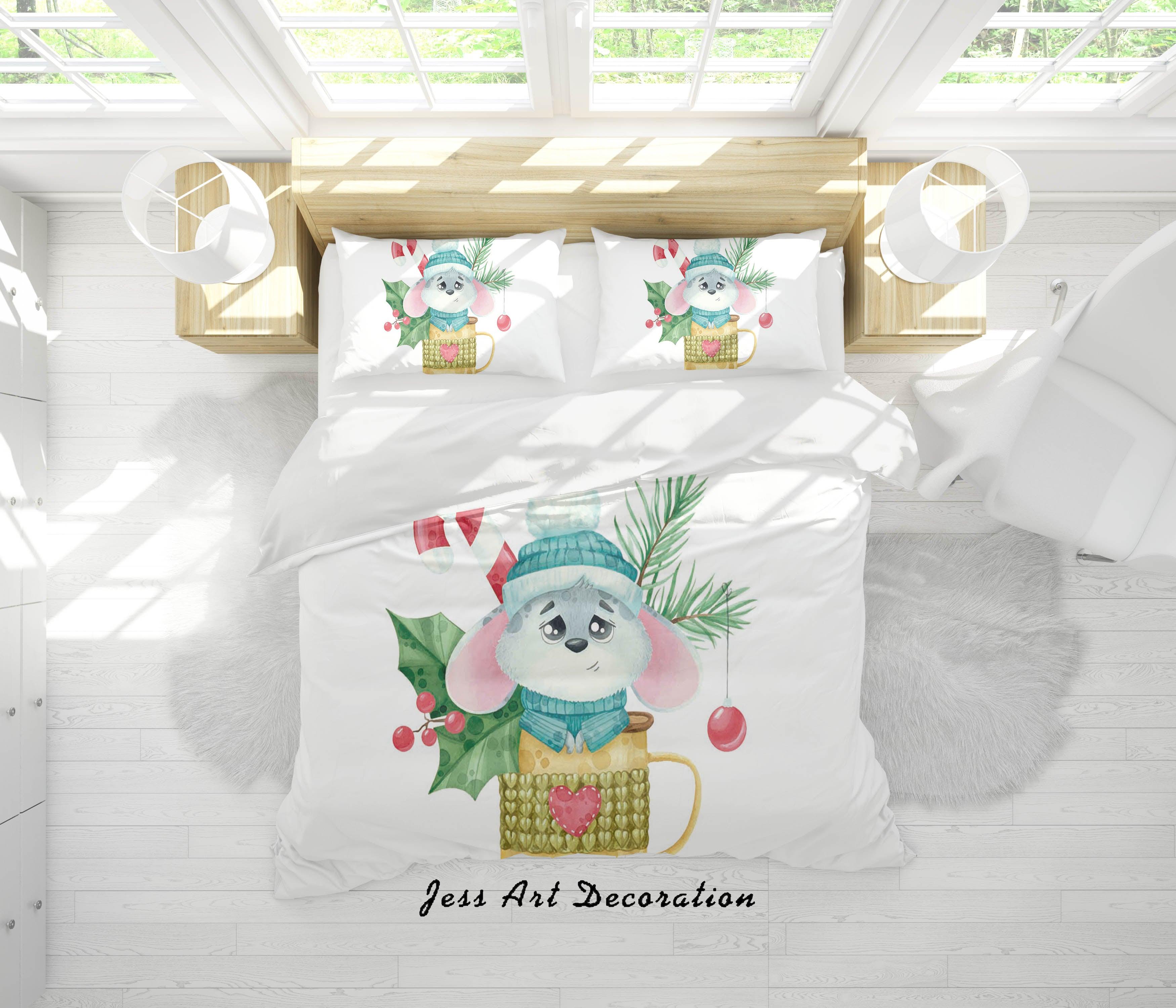 3D White Cup Mouse Christmas Quilt Cover Set Bedding Set Duvet Cover Pillowcases SF20- Jess Art Decoration