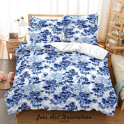 3D Hand Drawn Blue Floral Leaves Plant Quilt Cover Set Bedding Set Duvet Cover Pillowcases LXL- Jess Art Decoration