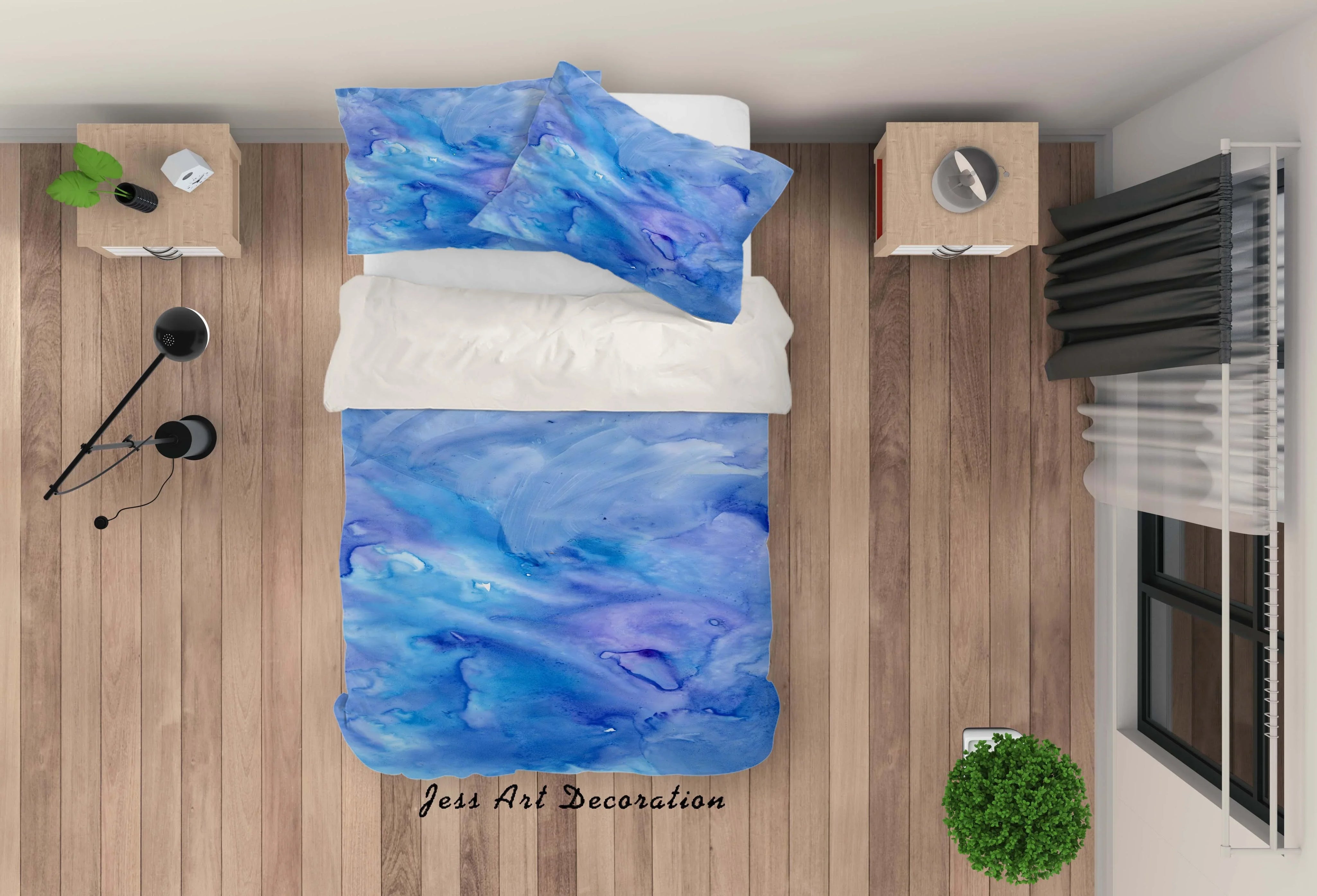 3D Blue Watercolor Quilt Cover Set Bedding Set Pillowcases 47- Jess Art Decoration