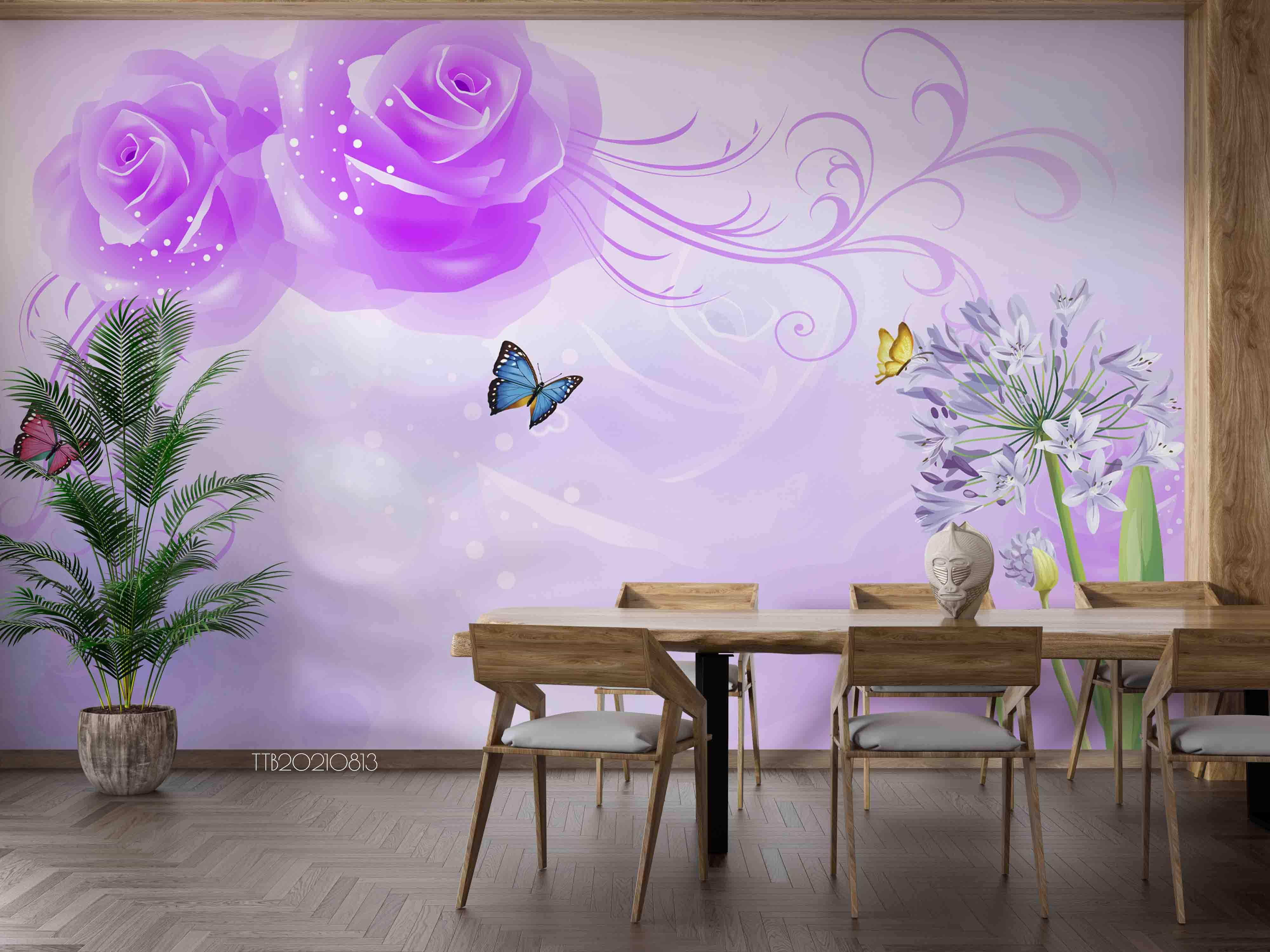 3D Hand-painted Purple Floral Butterfly Wall Mural Wallpaper 5110- Jess Art Decoration