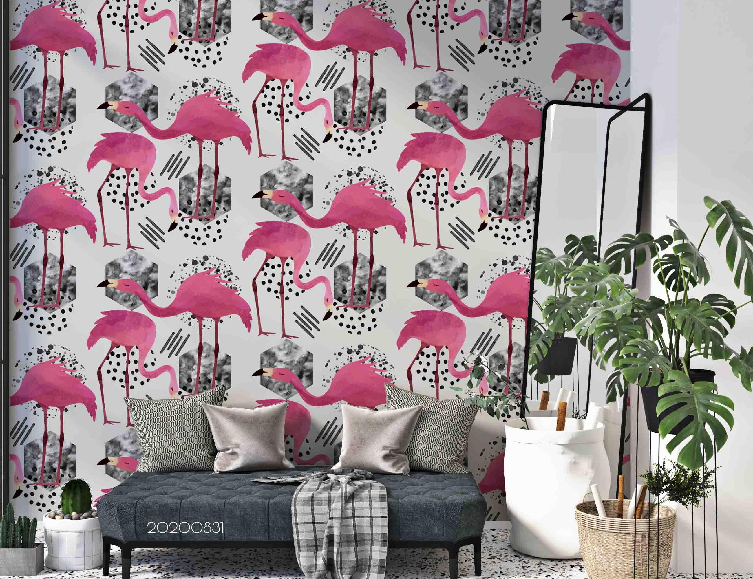3D Watercolour Plant Flamingo Wall Mural Wallpaper LXL 1434- Jess Art Decoration
