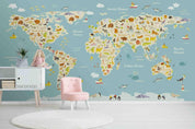 3D Cartoon World Map Wall Mural Wallpaper LQH 148- Jess Art Decoration