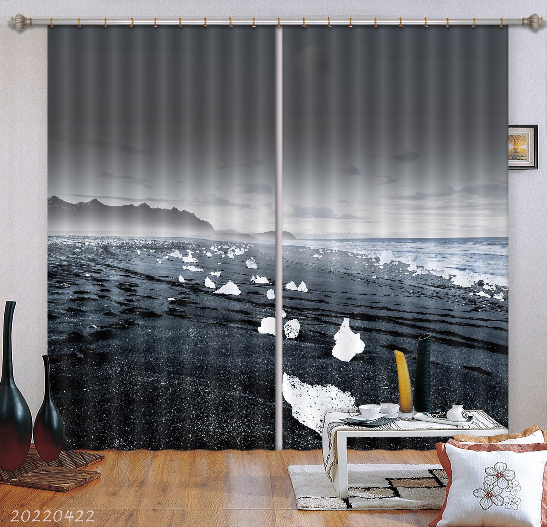 3D Landscape Ocean Beach Ice Mountain Curtains and Drapes GD 4292- Jess Art Decoration