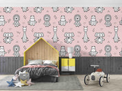 3D Pink Cartoon Animal Wall Mural Wallpaper SF 79- Jess Art Decoration