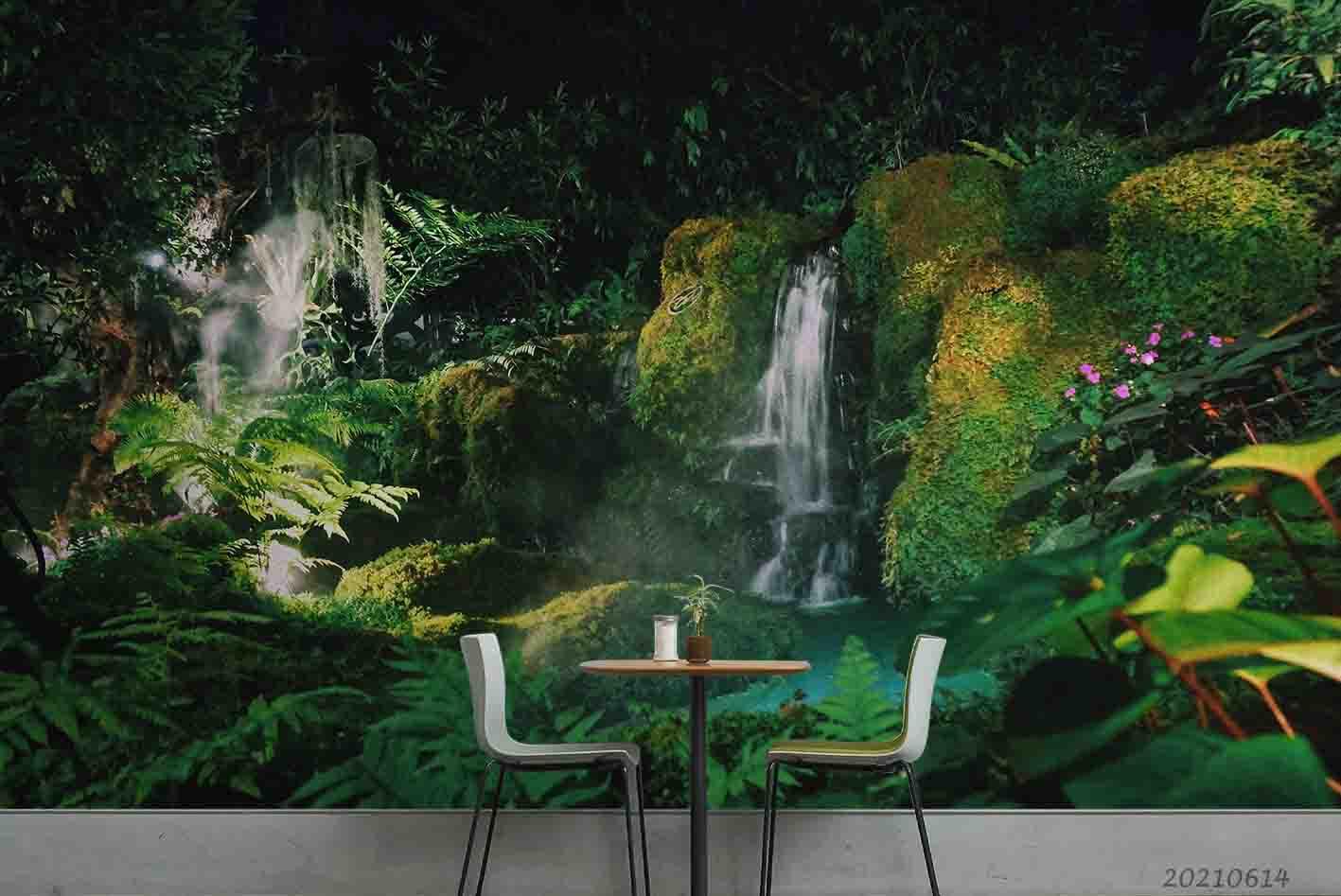 3D Landscape Painting Waterfall Forest Wall Mural Wallpaper SWW2378- Jess Art Decoration