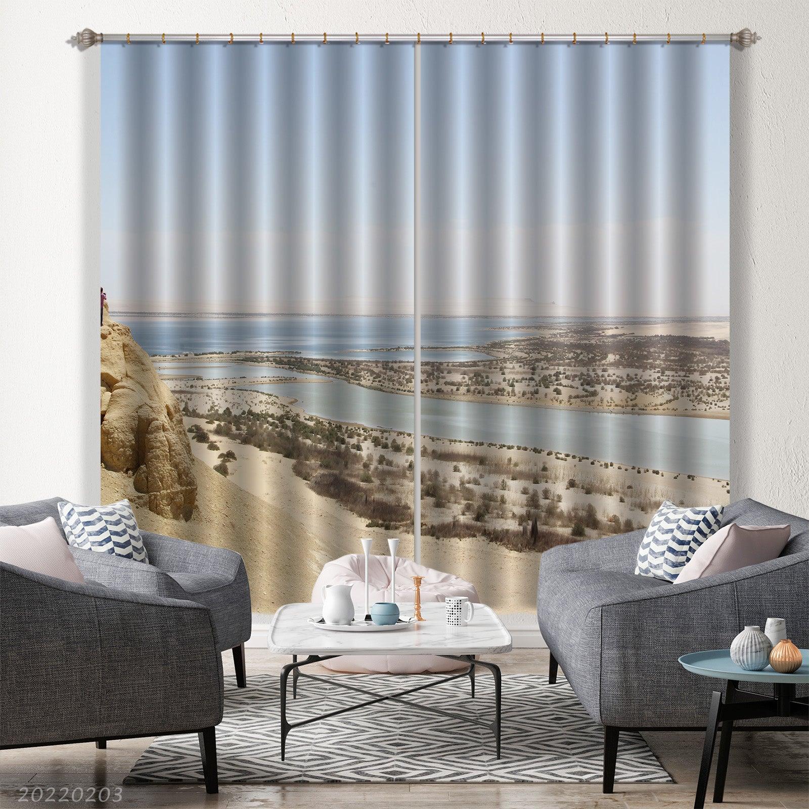 3D River Plant Sand Hill Scenery Curtains and Drapes GD 1268- Jess Art Decoration