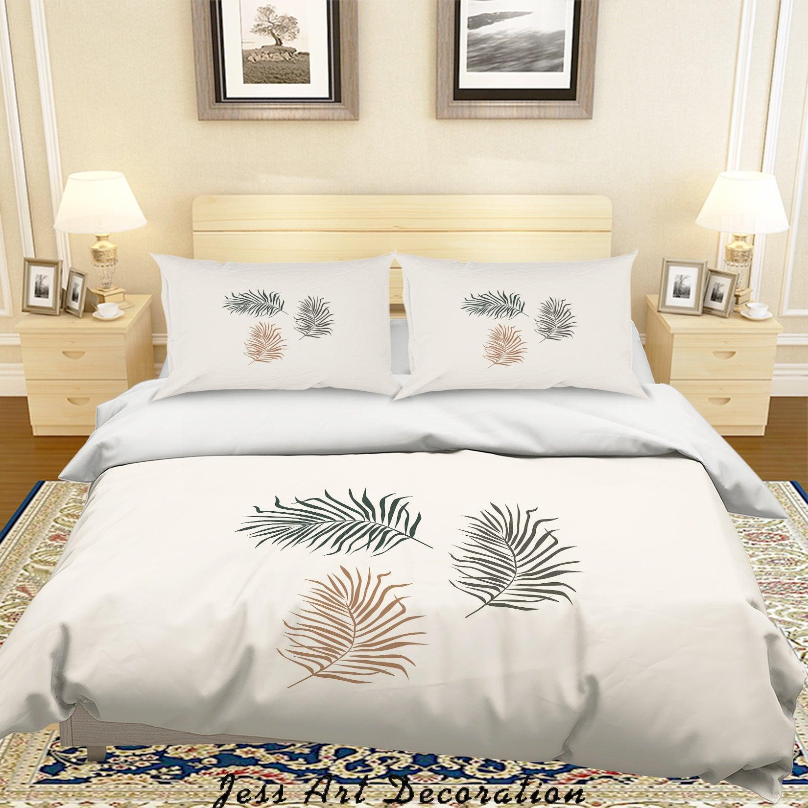 3D White Plants Leaves Quilt Cover Set Bedding Set Duvet Cover Pillowcases SF20- Jess Art Decoration
