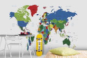 3D Color World Map Wall Mural Wallpaper LQH 200- Jess Art Decoration