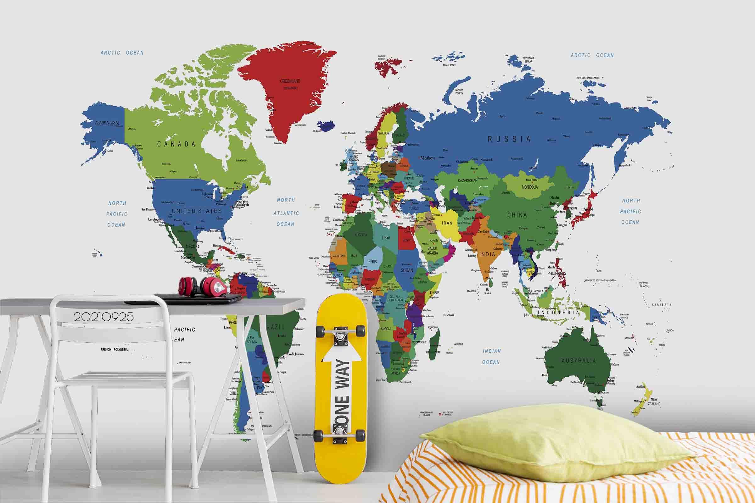 3D Color World Map Wall Mural Wallpaper LQH 200- Jess Art Decoration