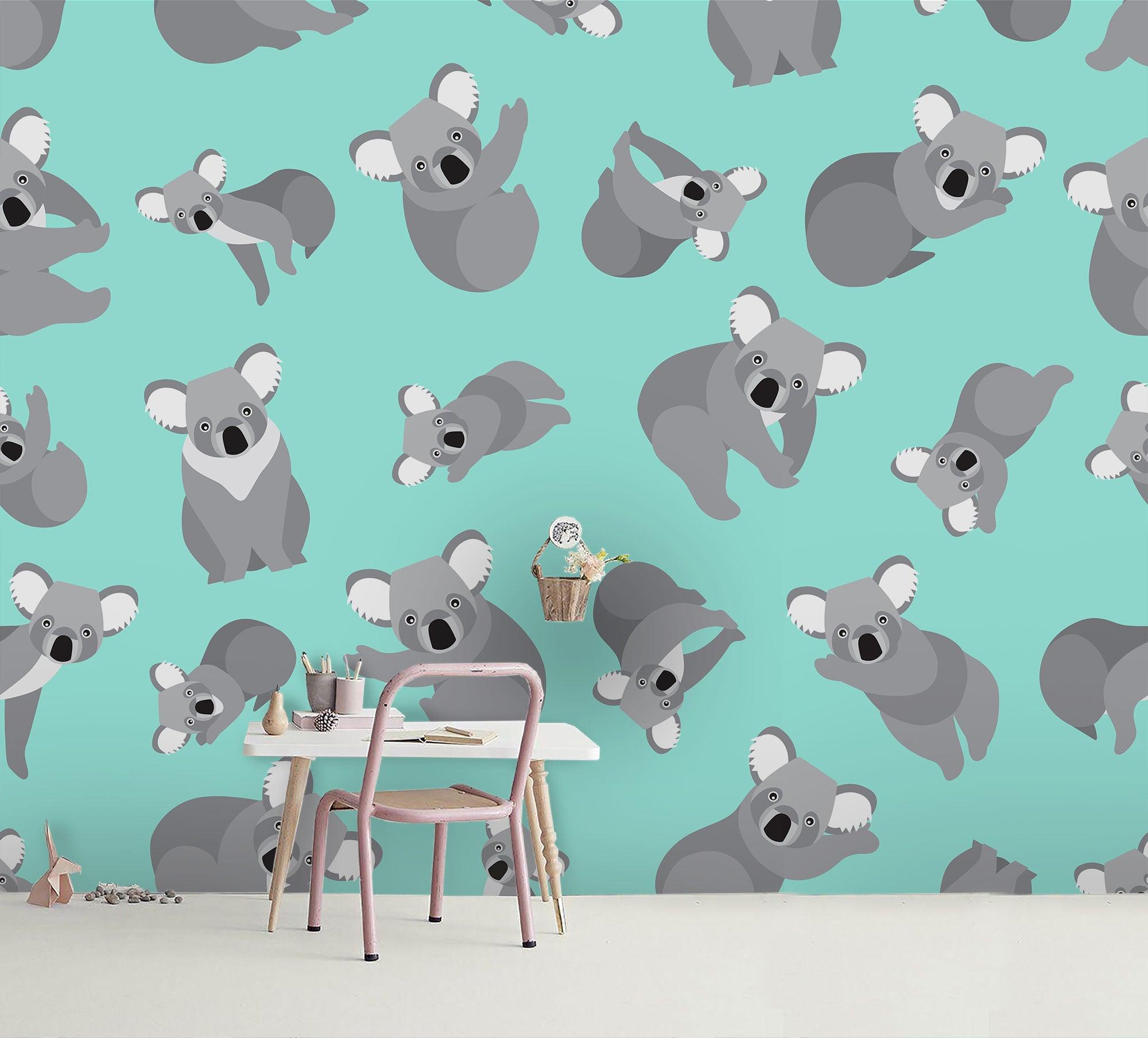 3D Cartoon Koala Green Wall Mural Wallpaper A176 LQH- Jess Art Decoration
