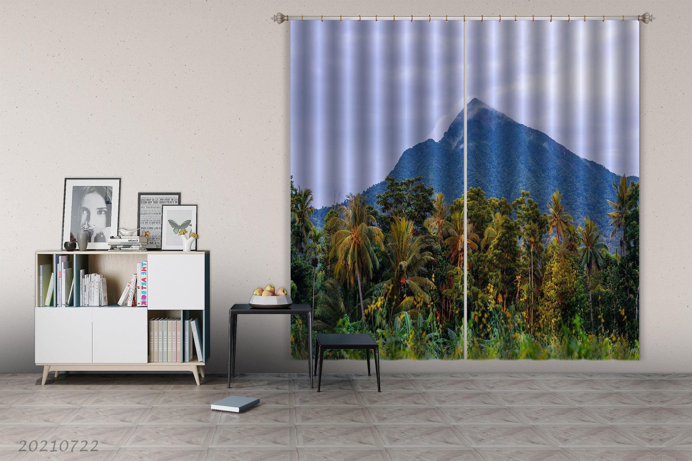 3D Sky Mountain Forest Nature Curtains and Drapes LQH 398- Jess Art Decoration