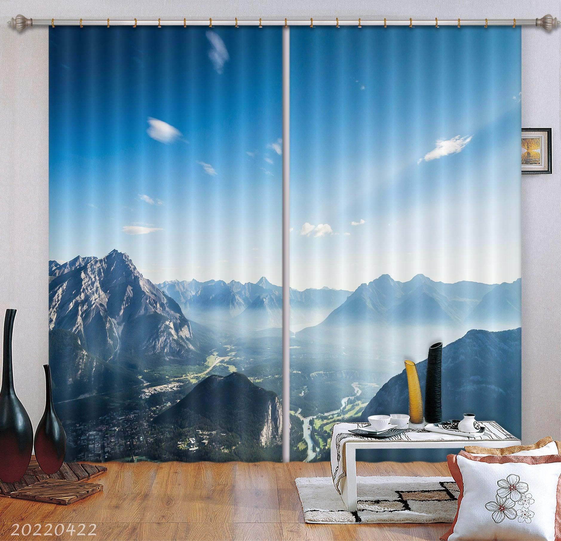 3D Landscape Peak Canyon Plant River Fog Curtains and Drapes GD 4299- Jess Art Decoration