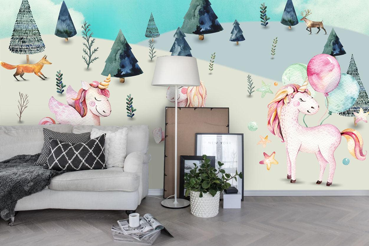 3D cartoon forest unicorn wall mural wallpaper 07- Jess Art Decoration