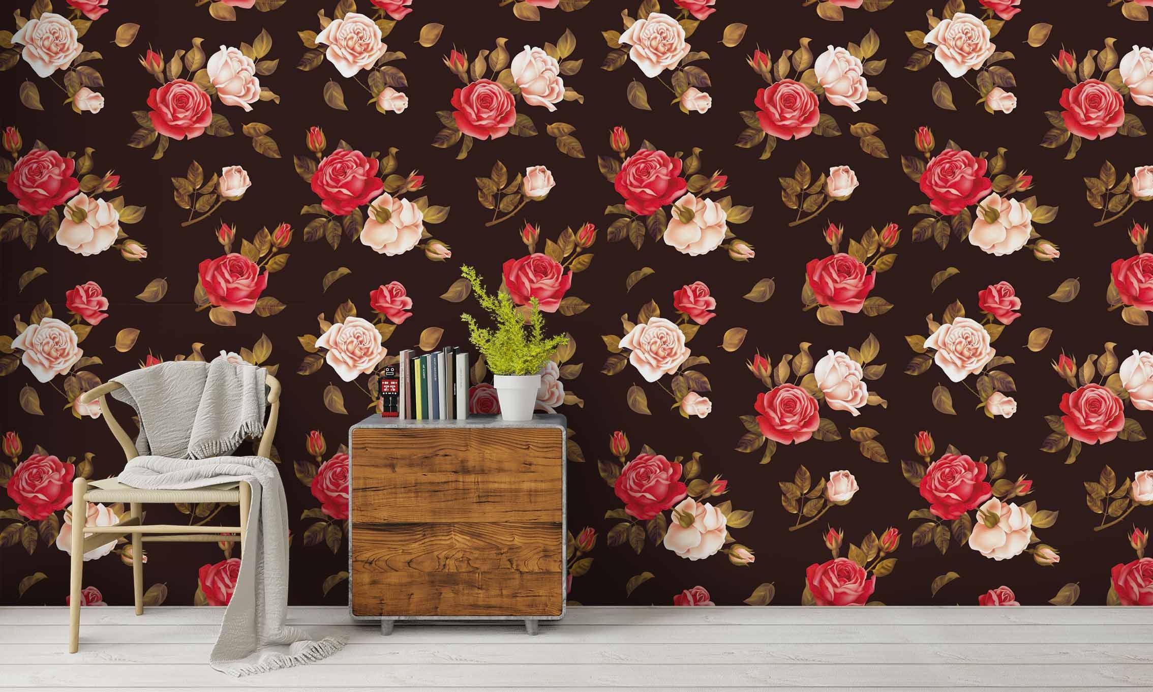 3D Black Red Pink Floral Wall Mural Wallpaper SF36- Jess Art Decoration