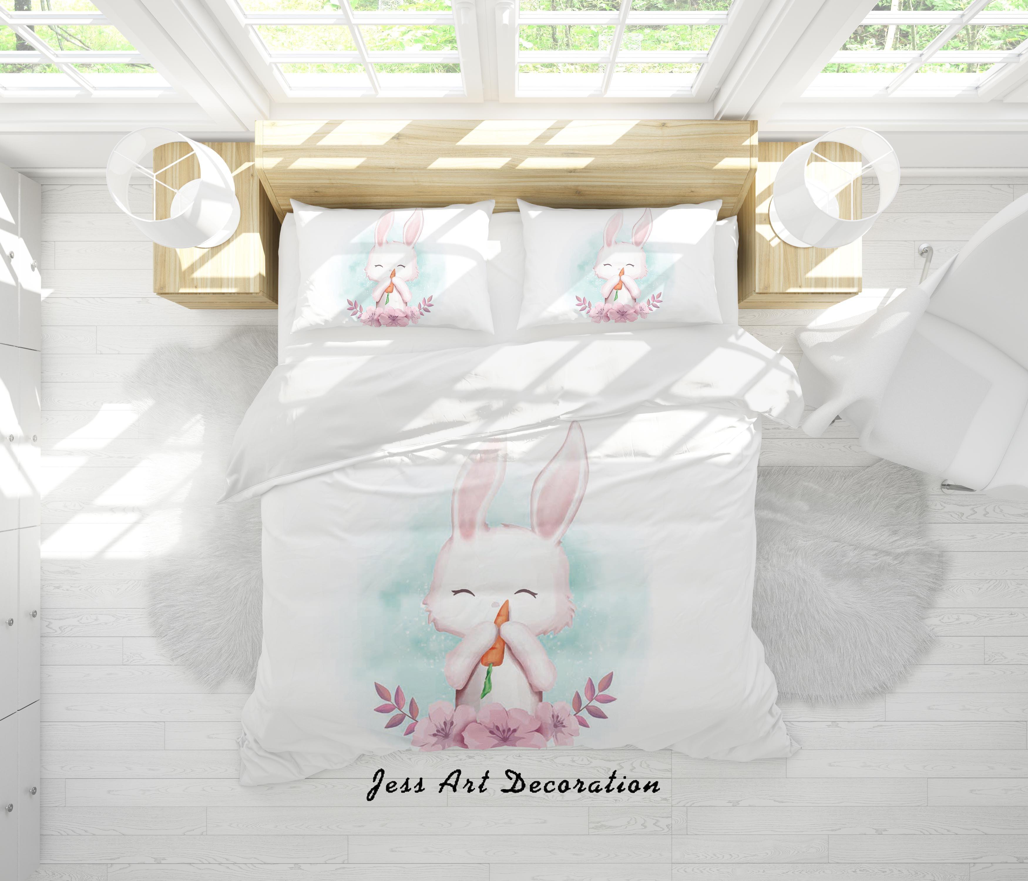 3D White Cartoon Rabbit Quilt Cover Set Bedding Set Duvet Cover Pillowcases SF29- Jess Art Decoration