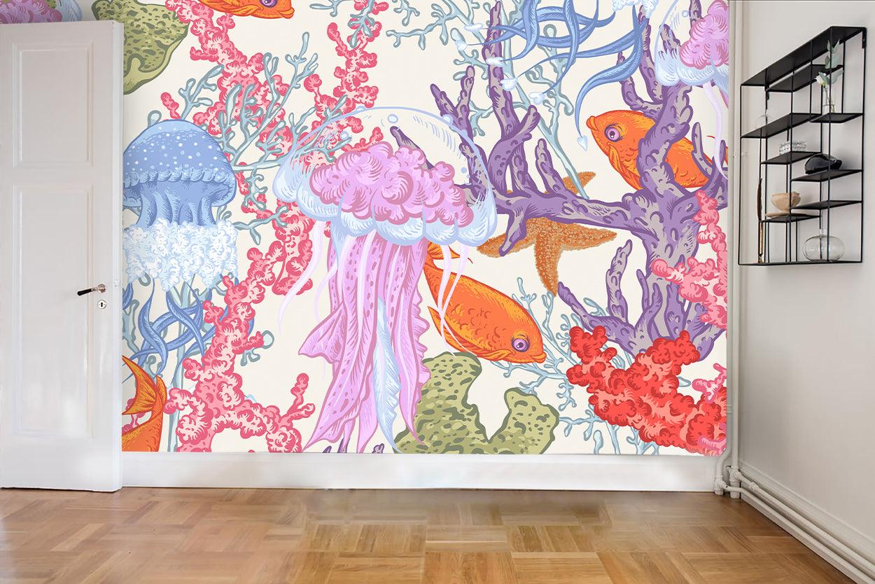 3D Jellyfish Coral Fish Wall Mural Wallpaper 26- Jess Art Decoration