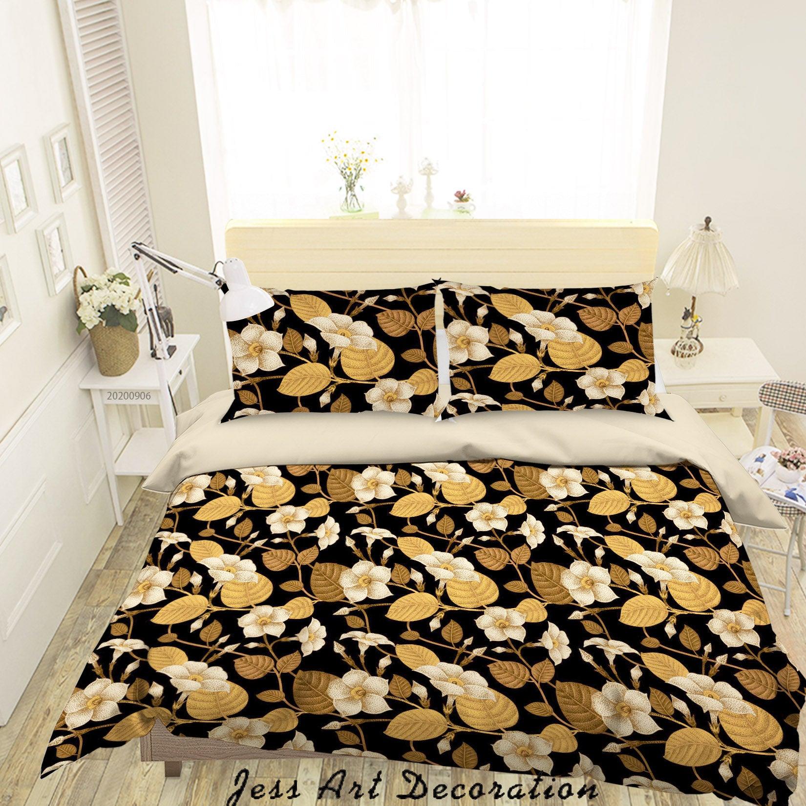3D Vintage Leaves White Floral Pattern Quilt Cover Set Bedding Set Duvet Cover Pillowcases WJ 3625- Jess Art Decoration