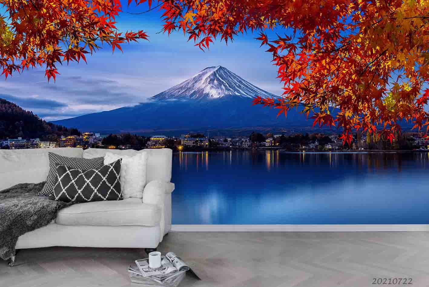 3D Japan Mount Fuji Maple Leaf Lake Wall Mural Wallpaper LQH 101- Jess Art Decoration