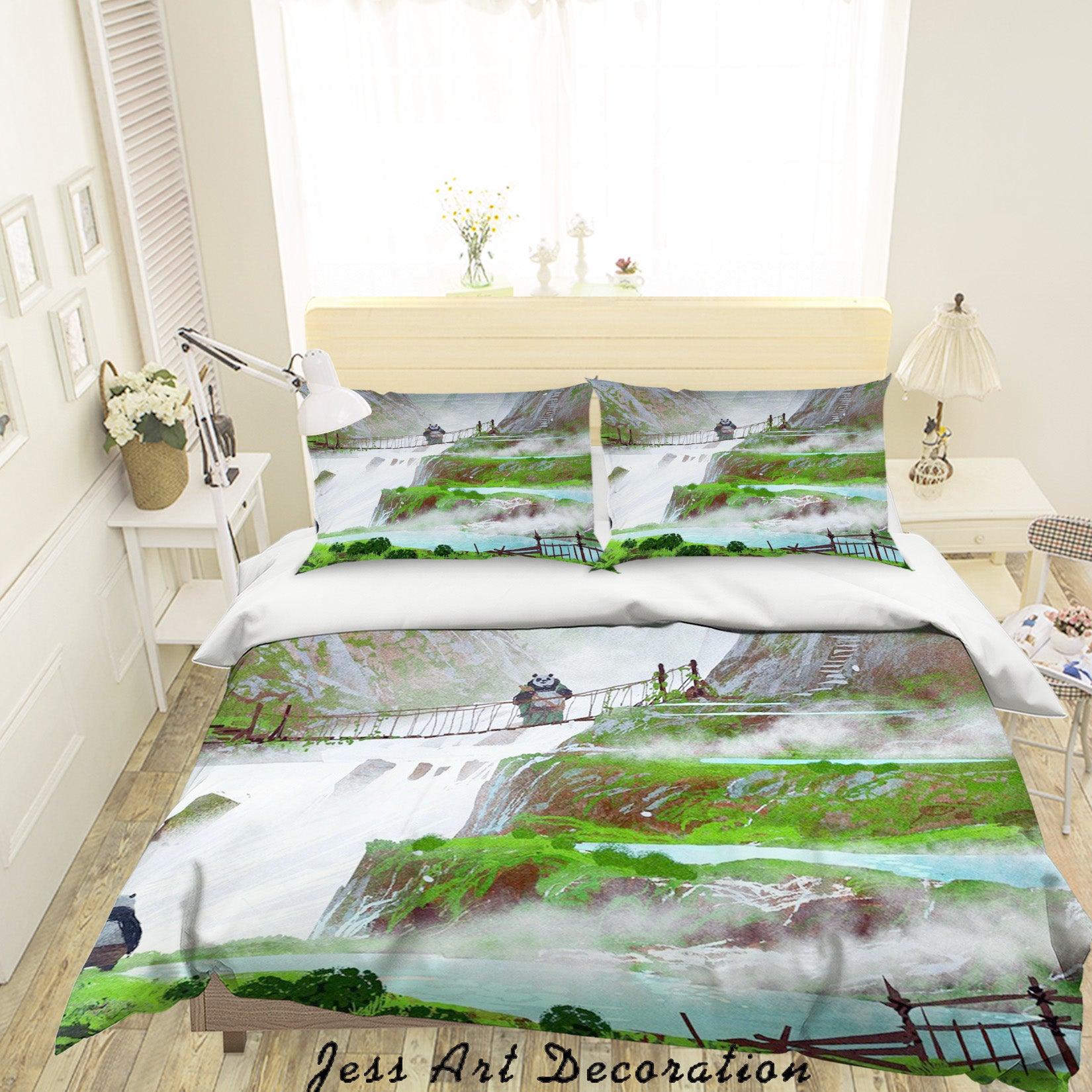 3D Watercolor Mountain Waterfall Quilt Cover Set Bedding Set Pillowcases 39- Jess Art Decoration