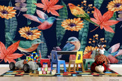 3D Tropical Plant Leaf Floral Bird Wall Mural Wallpaper LQH 10- Jess Art Decoration