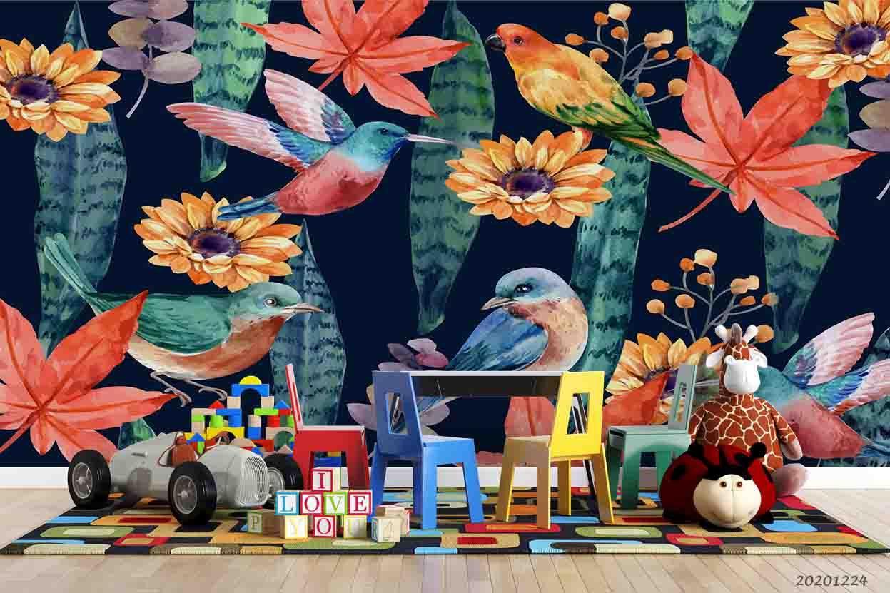 3D Tropical Plant Leaf Floral Bird Wall Mural Wallpaper LQH 10- Jess Art Decoration