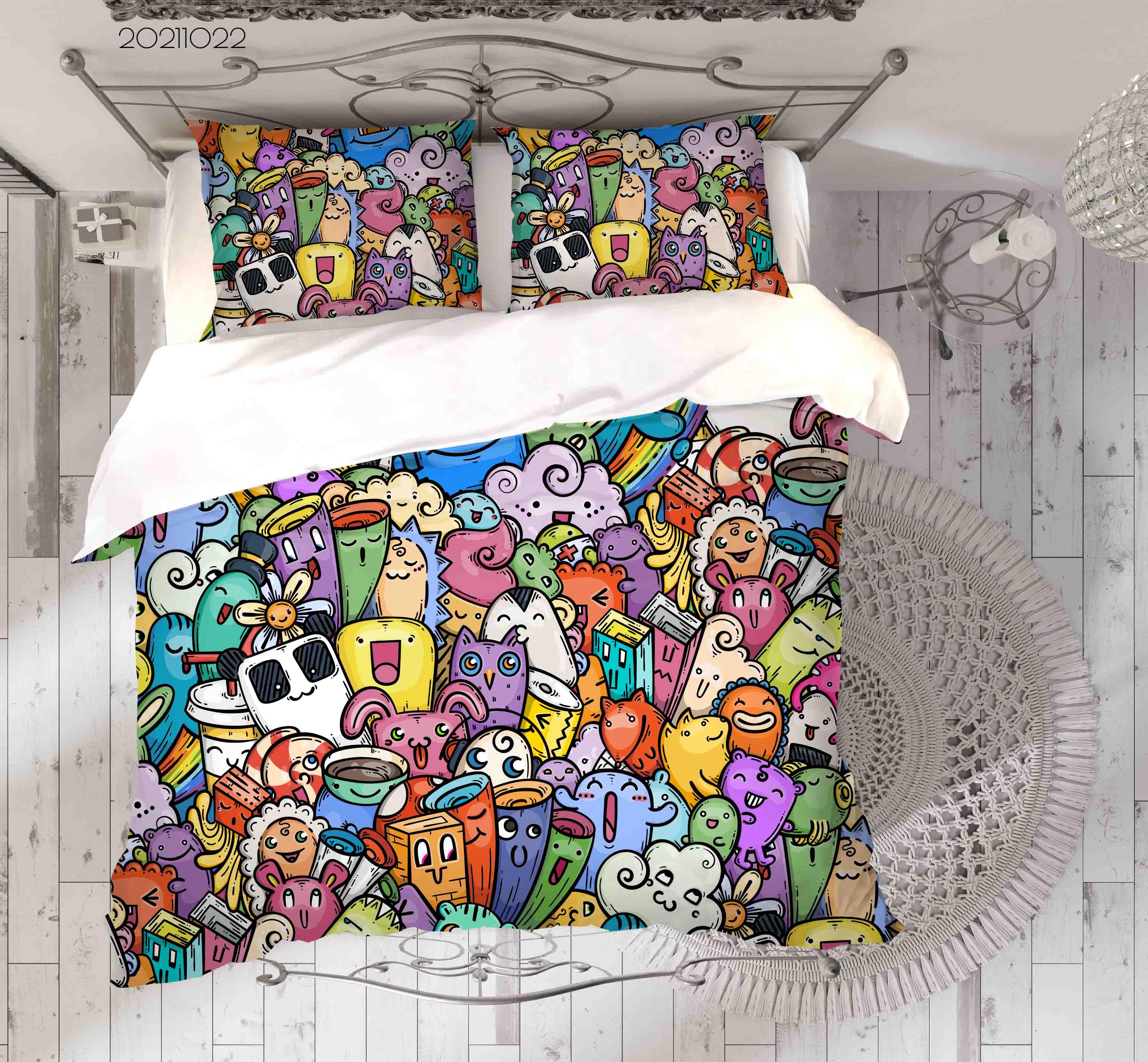 3D Abstract Monster Graffiti Quilt Cover Set Bedding Set Duvet Cover Pillowcases 63- Jess Art Decoration