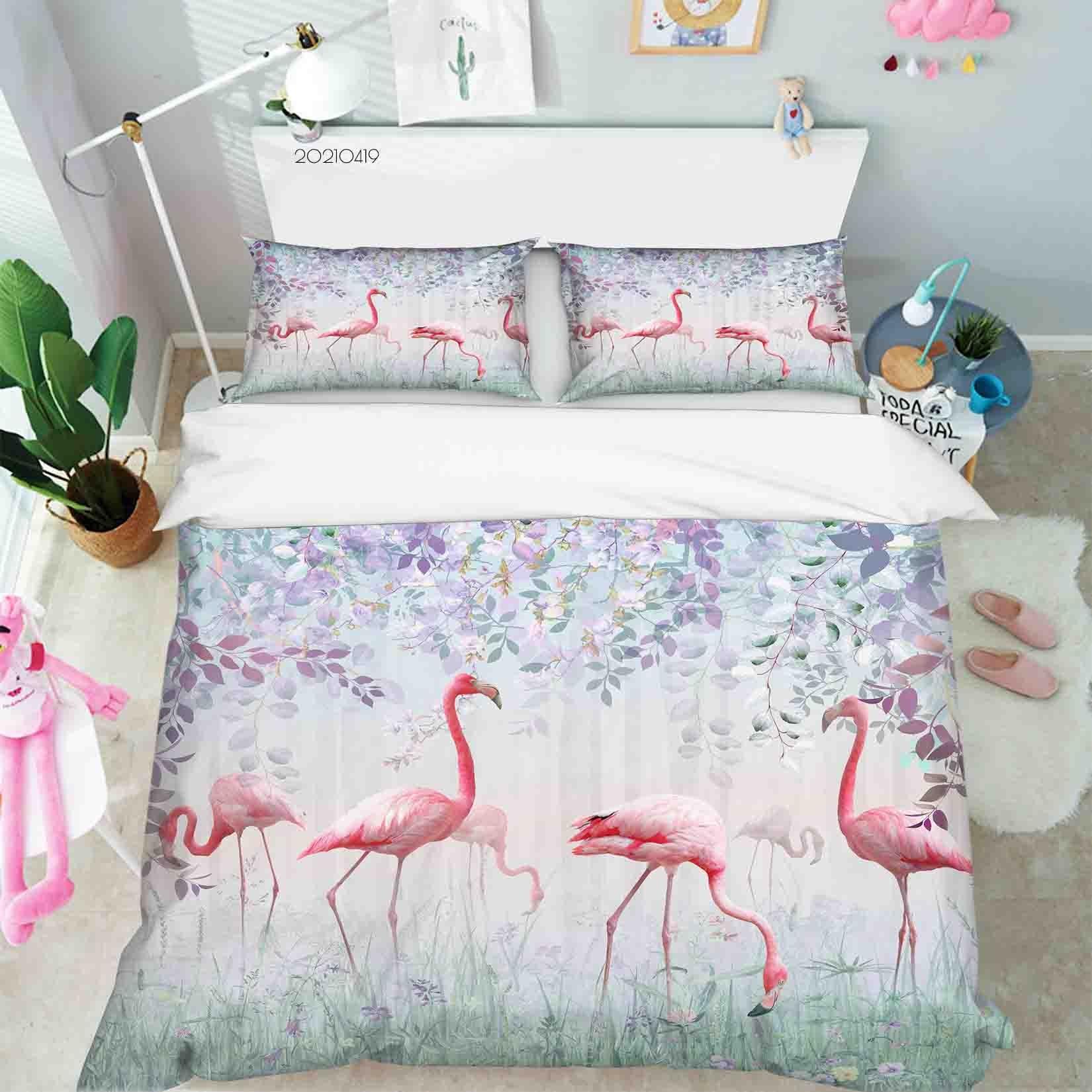 3D Watercolor Leaf Flamingo Quilt Cover Set Bedding Set Duvet Cover Pillowcases 101- Jess Art Decoration