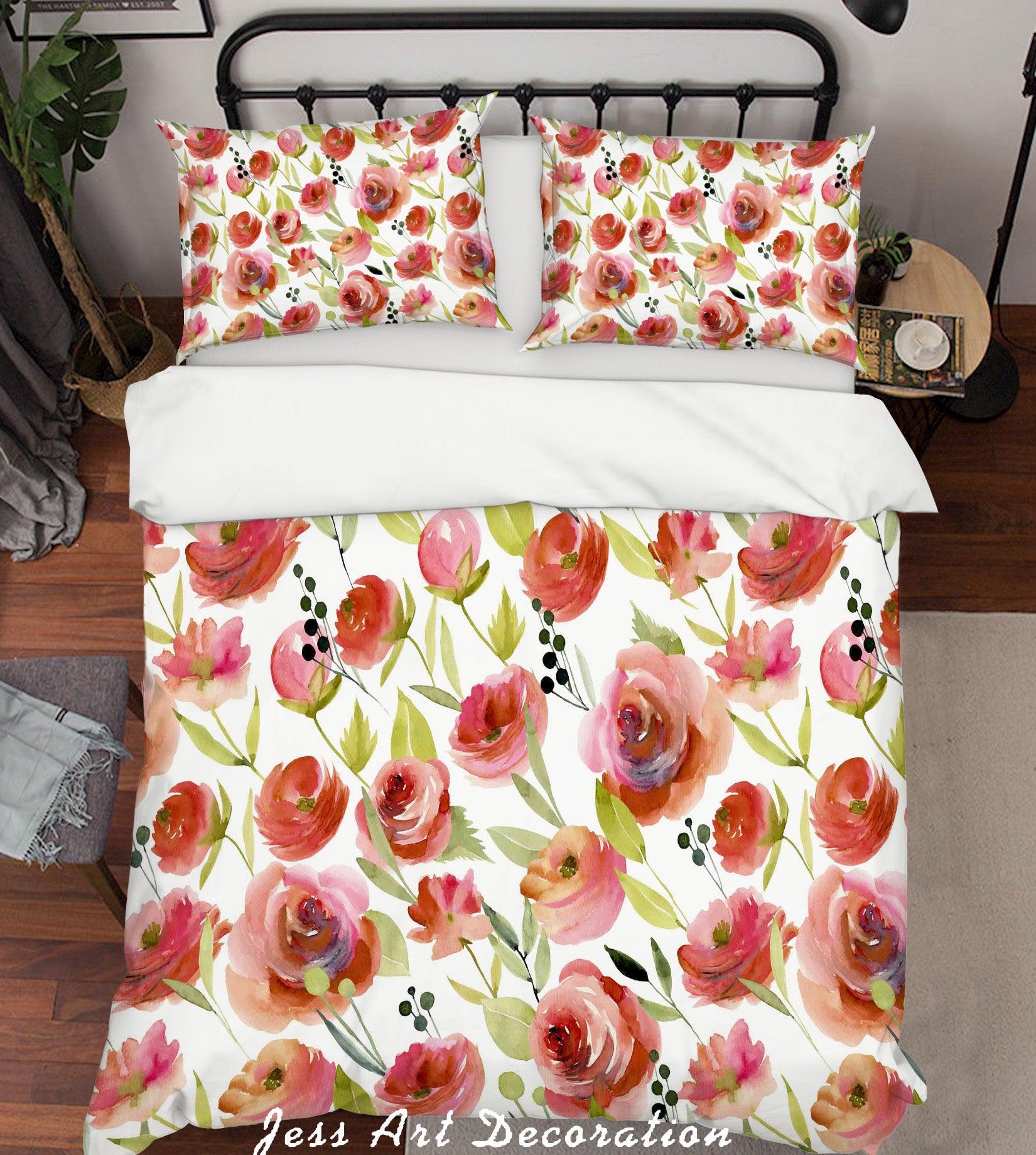 3D Watercolor Floral Quilt Cover Set Bedding Set Pillowcases 72- Jess Art Decoration