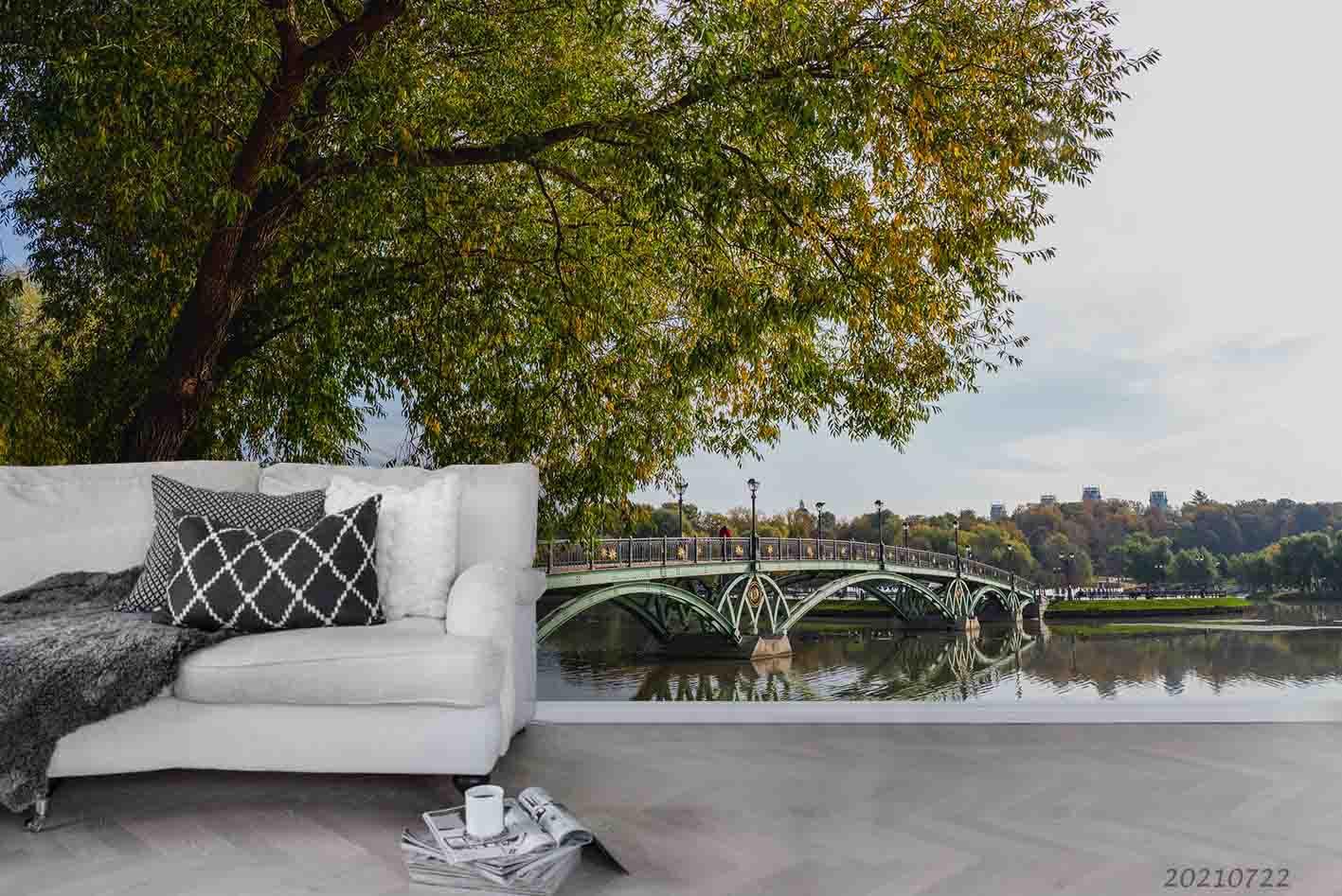 3D City Forest Bridge Tree Landscape Wall Mural Wallpaper LQH 109- Jess Art Decoration