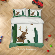 3D Cartoon Christmas Tree Reindeer Quilt Cover Set Bedding Set Duvet Cover Pillowcases WJ 9573- Jess Art Decoration